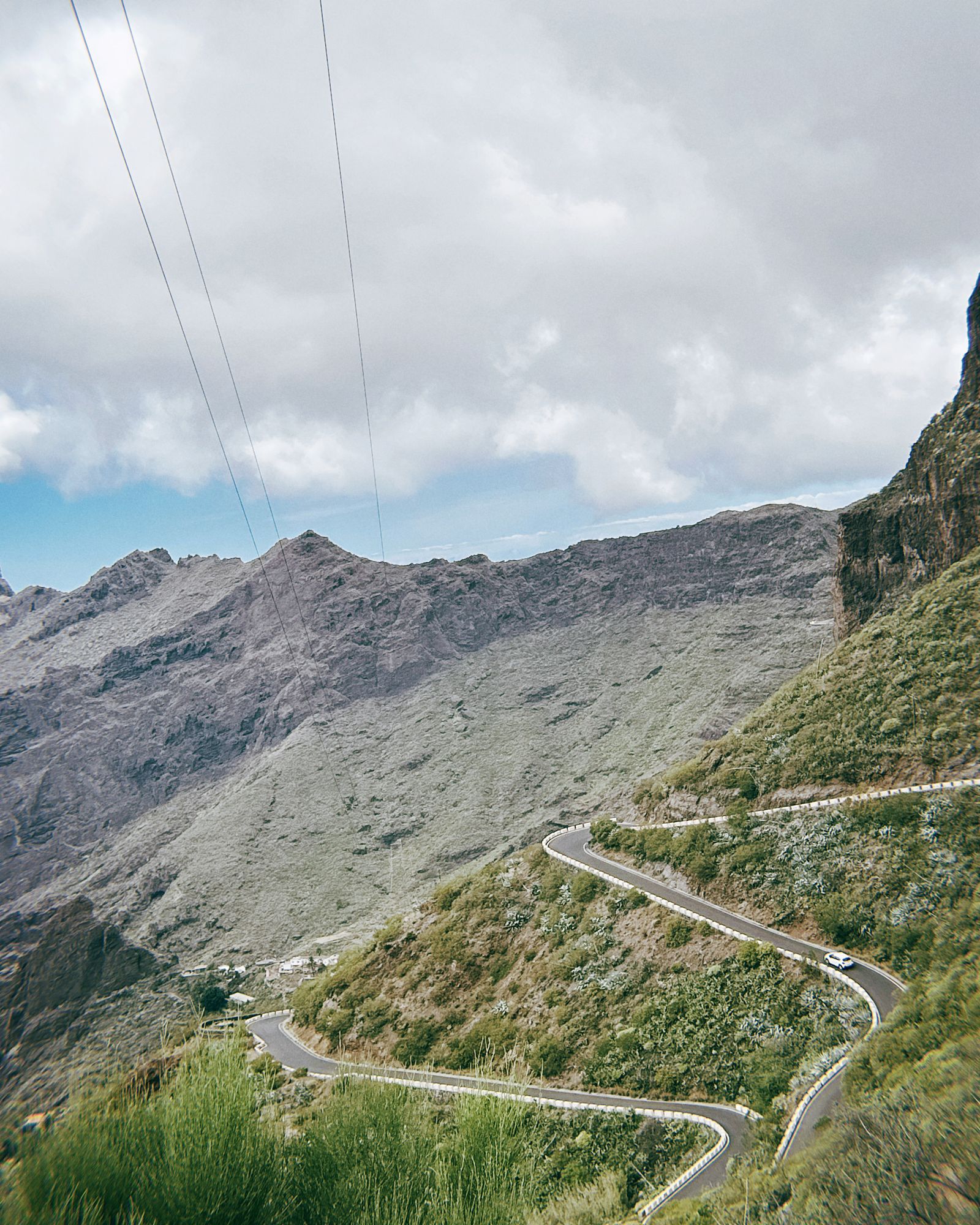 Mountain road in Tenerife with Mount Teide in the background